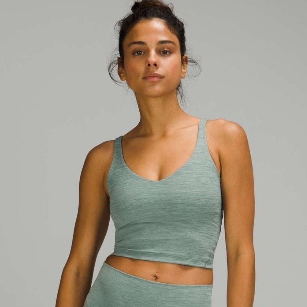 Lululemon‎ Align Tank Top Heathered Sage Green V-Neck Cropped Yoga Bra Cami -4